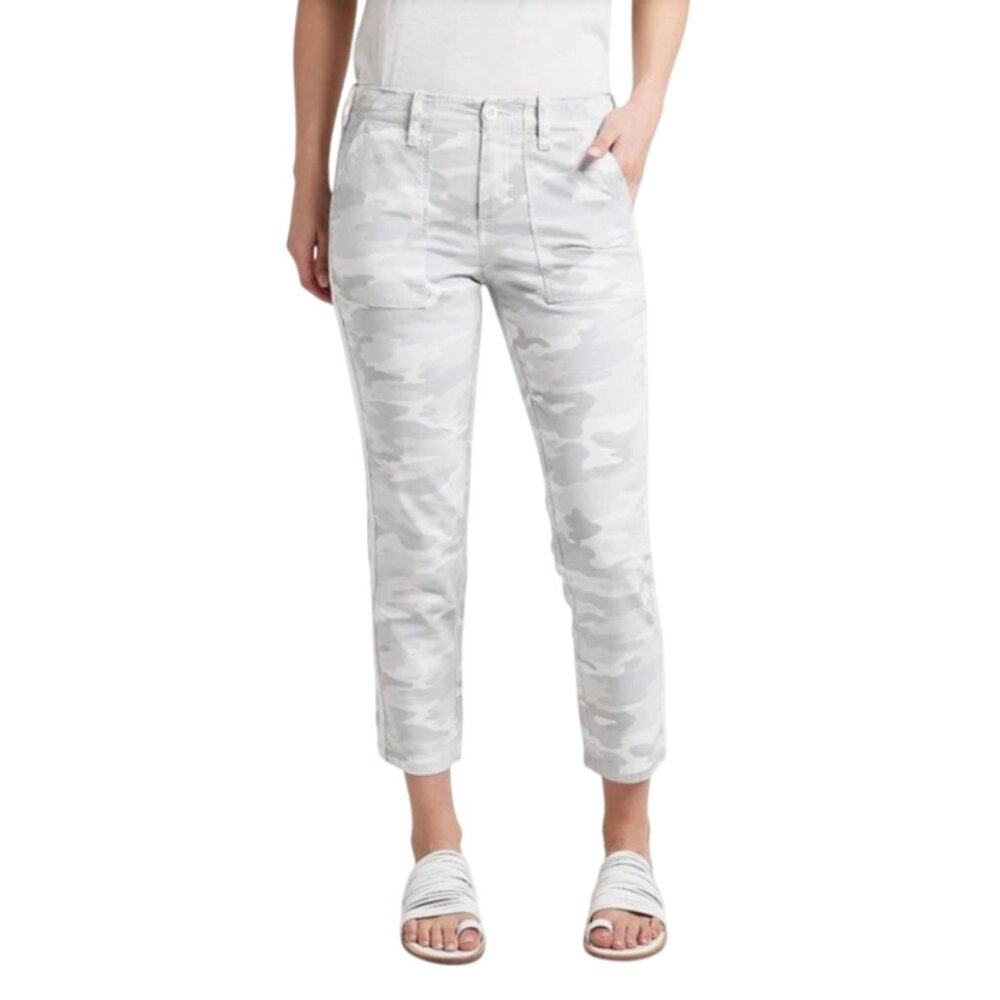 G1 Goods Camo Surplus Cargo Pants Womens 10 Gray White Raw Hem Cotton Camoflauge